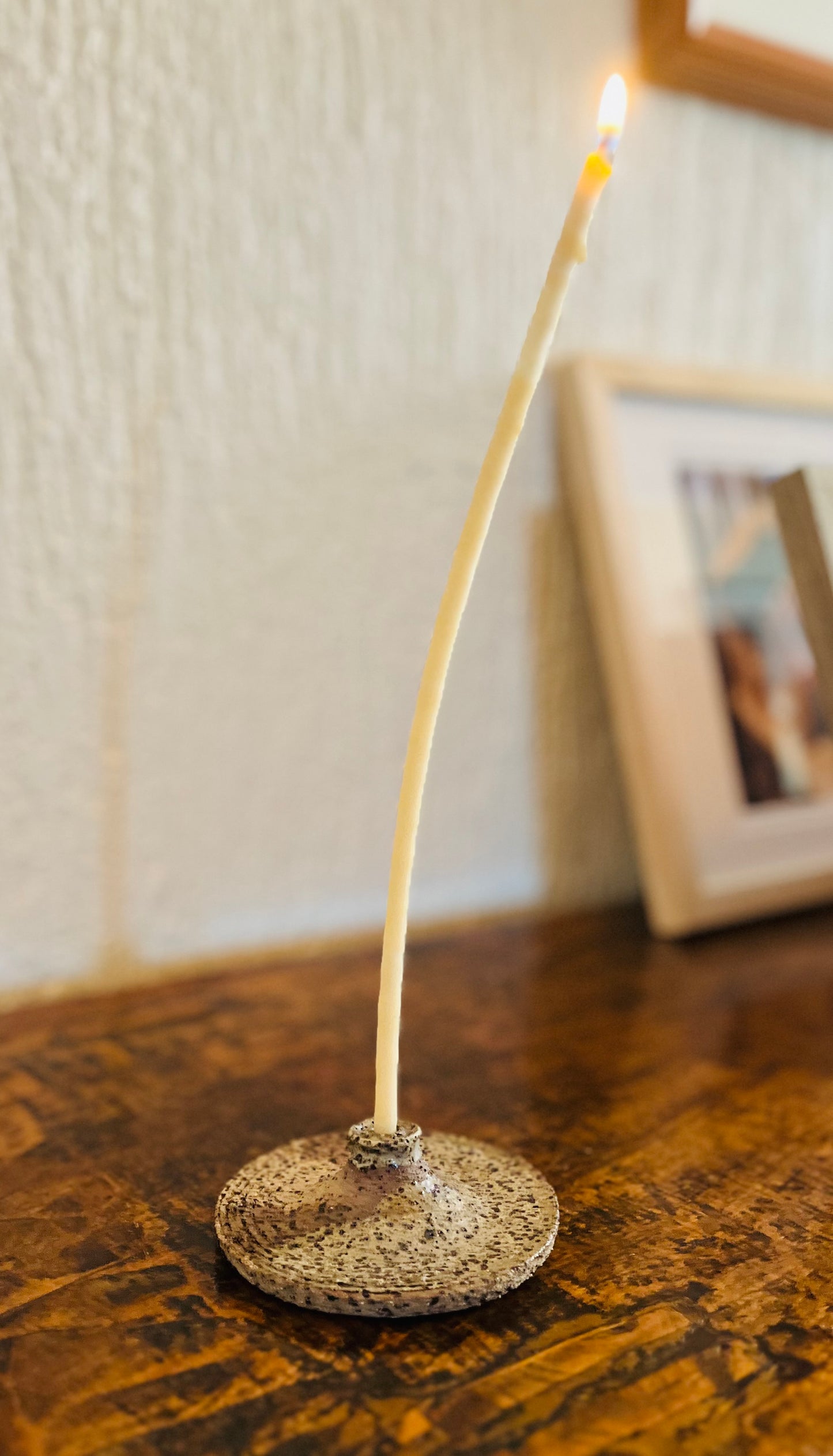 Tapered Candle Holder - Buff Raku, teahouse glaze