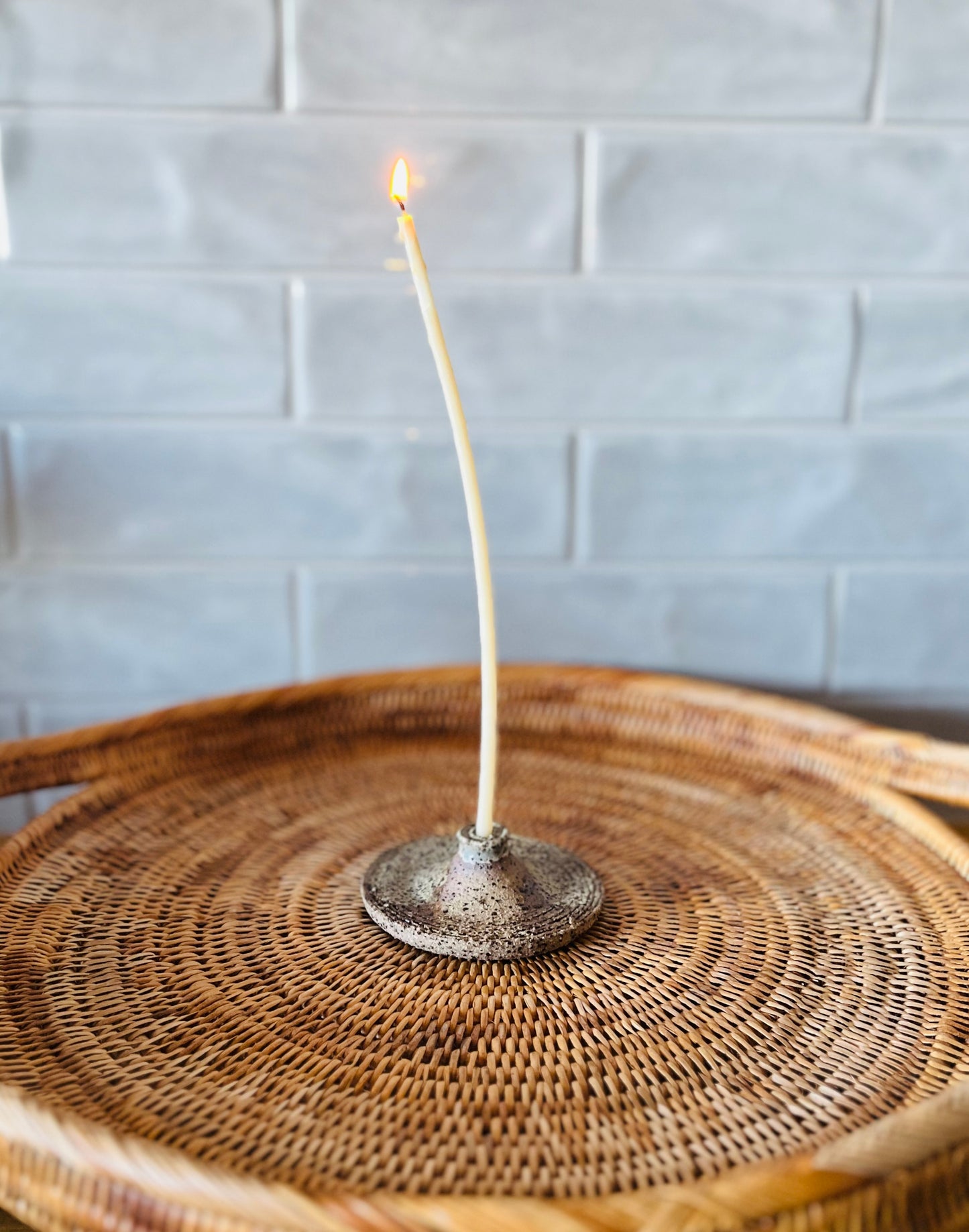 Tapered Candle Holder - Buff Raku, teahouse glaze