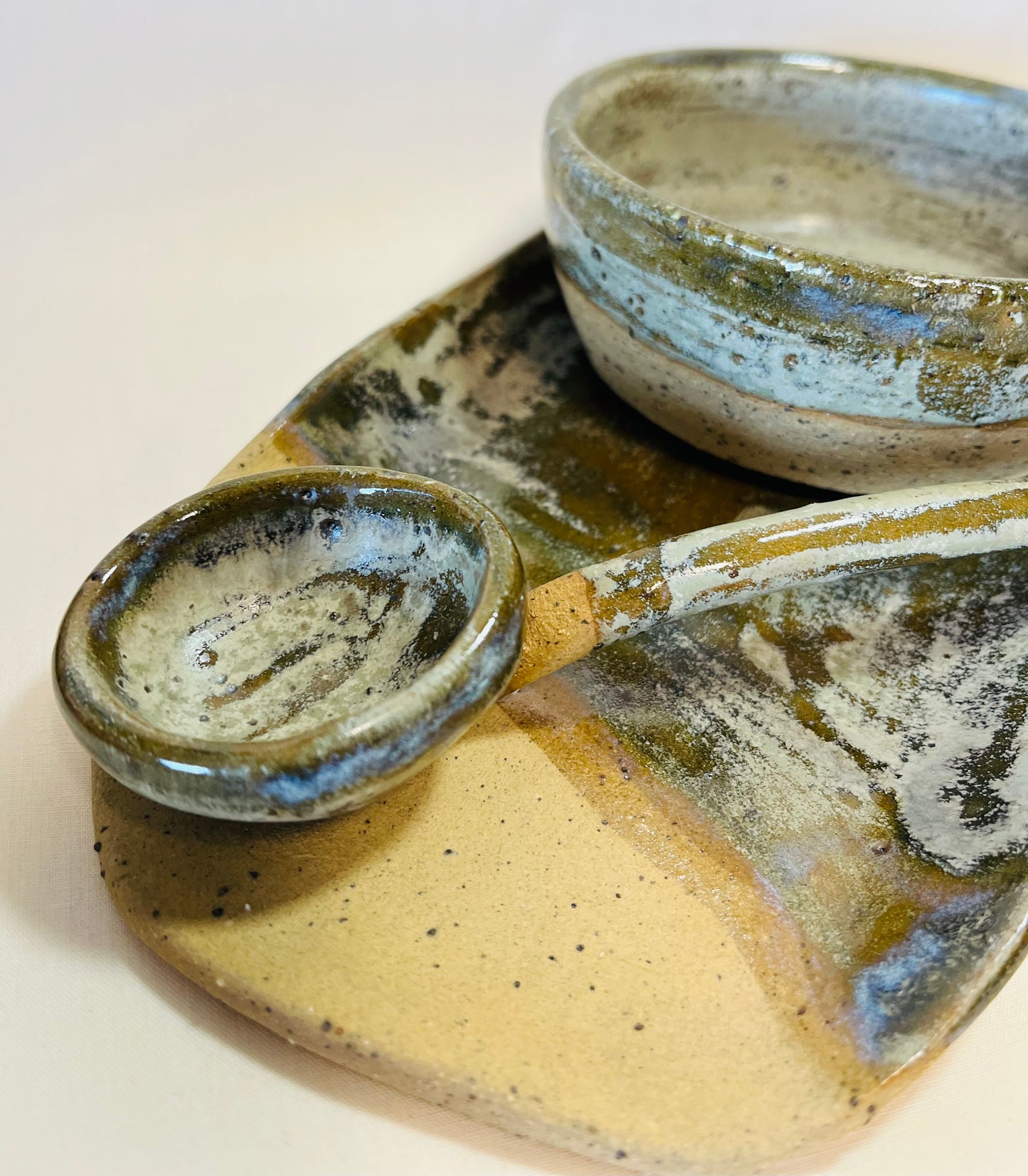 The Nourish Set (bowl, plate and spoon), teahouse and coral glaze