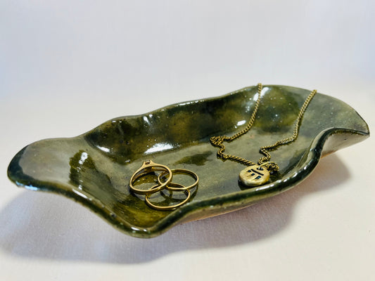 Ripple Dish, moss green glaze.