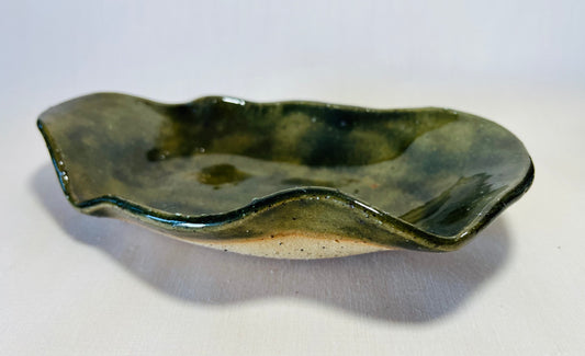 Ripple Dish, moss green glaze.