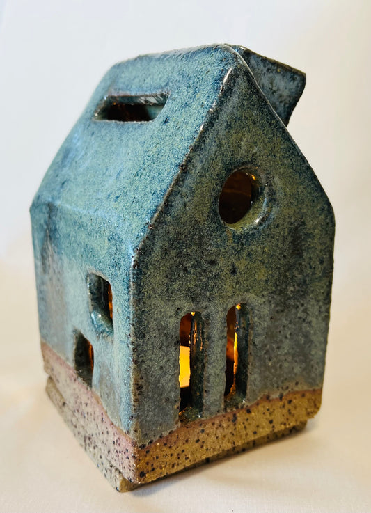 Tea light Cottage, amazonite glaze
