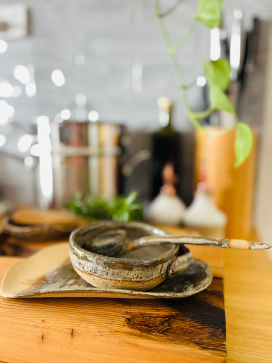 The Nourish Set (bowl, plate and spoon), teahouse and coral glaze