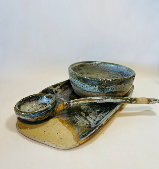 The Nourish Set (bowl, plate and spoon), teahouse and coral glaze