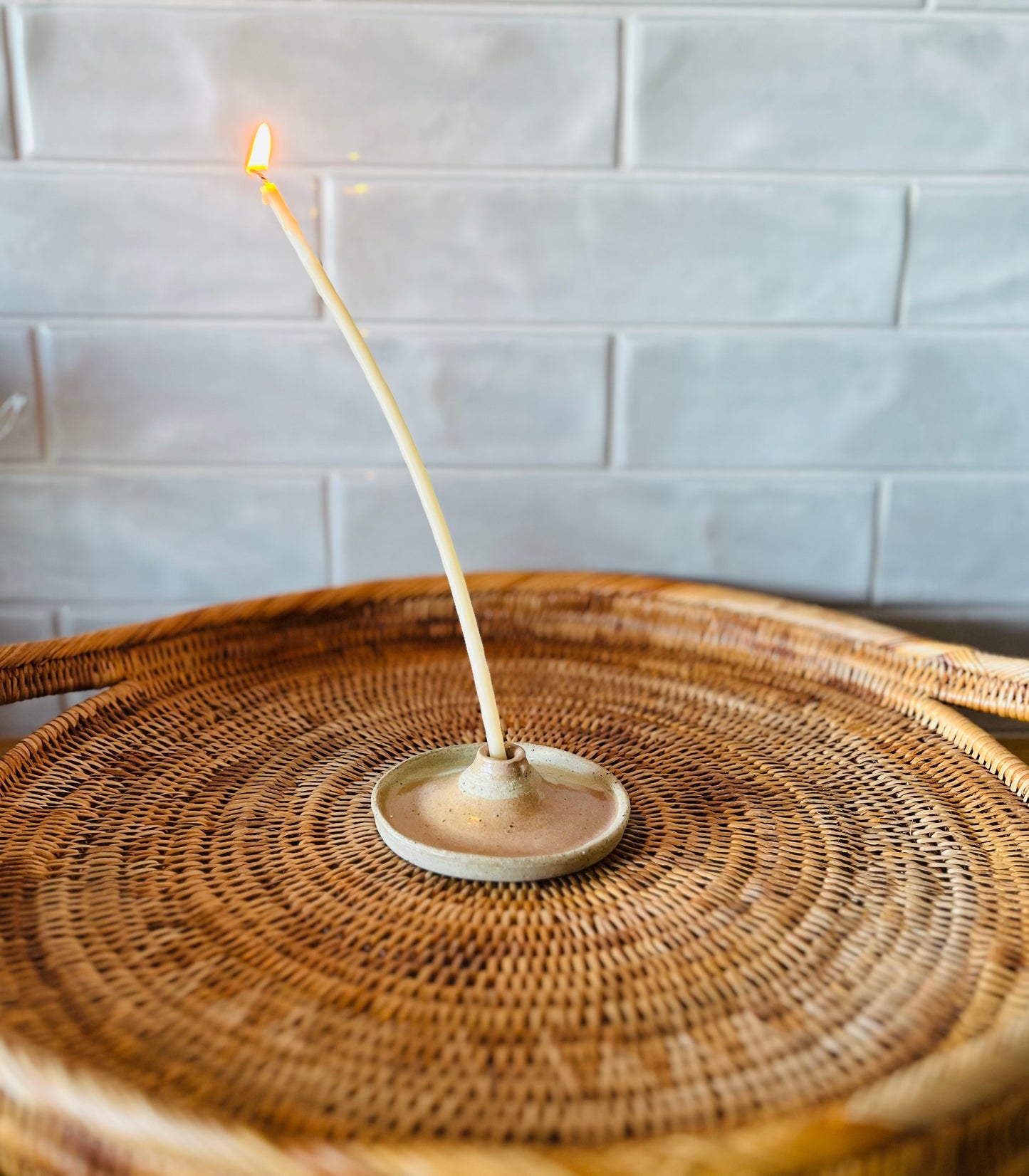 Tapered Candle Holder (style D) , coral glaze
