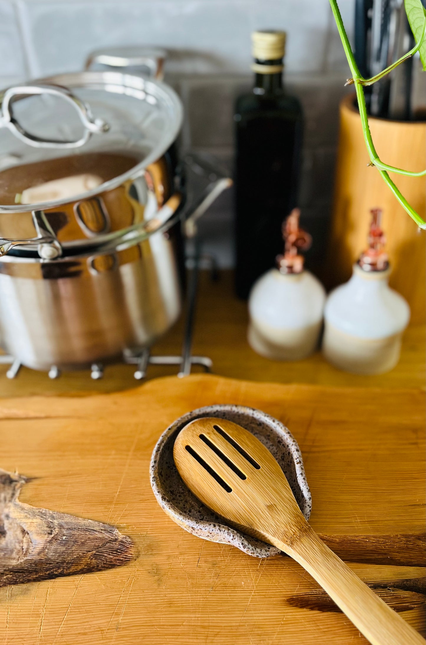 Wooden Spoon Rest, coral glaze