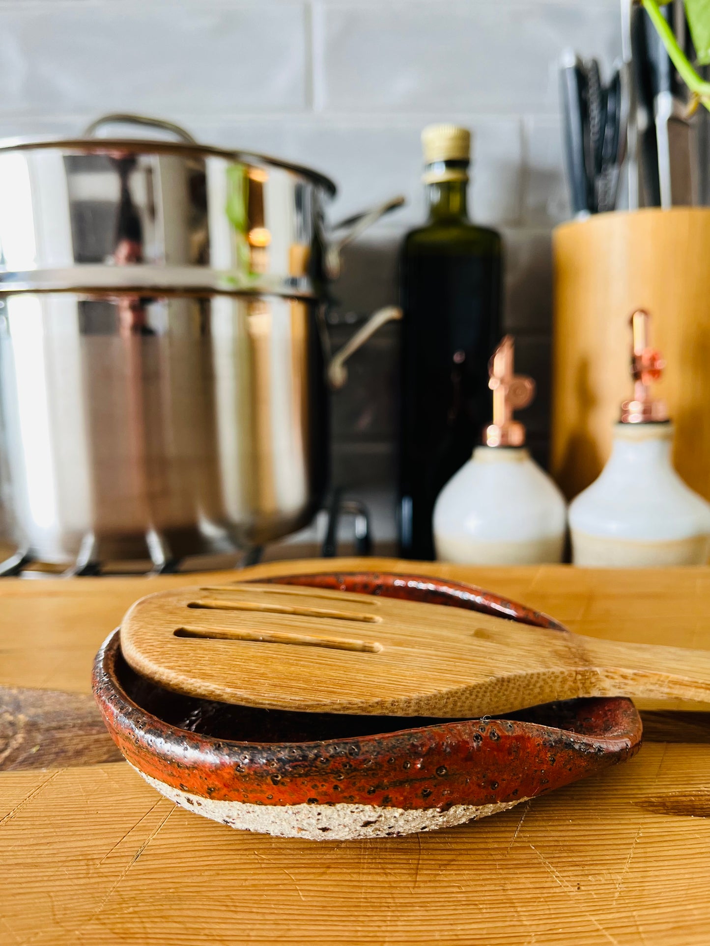 Wooden Spoon Rest, ketchup glaze