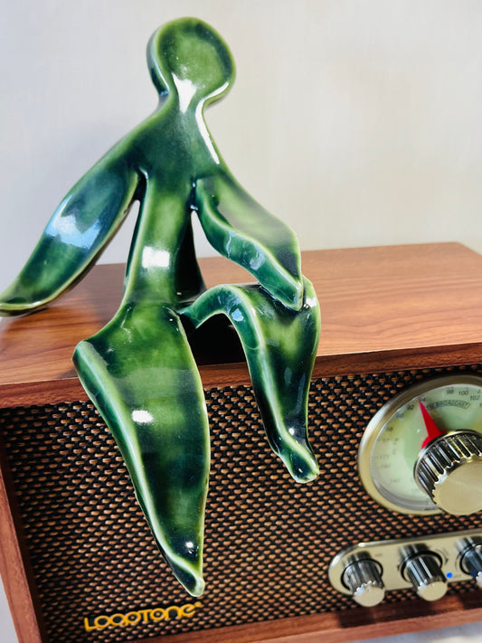 The Leaning Man, moss green glaze