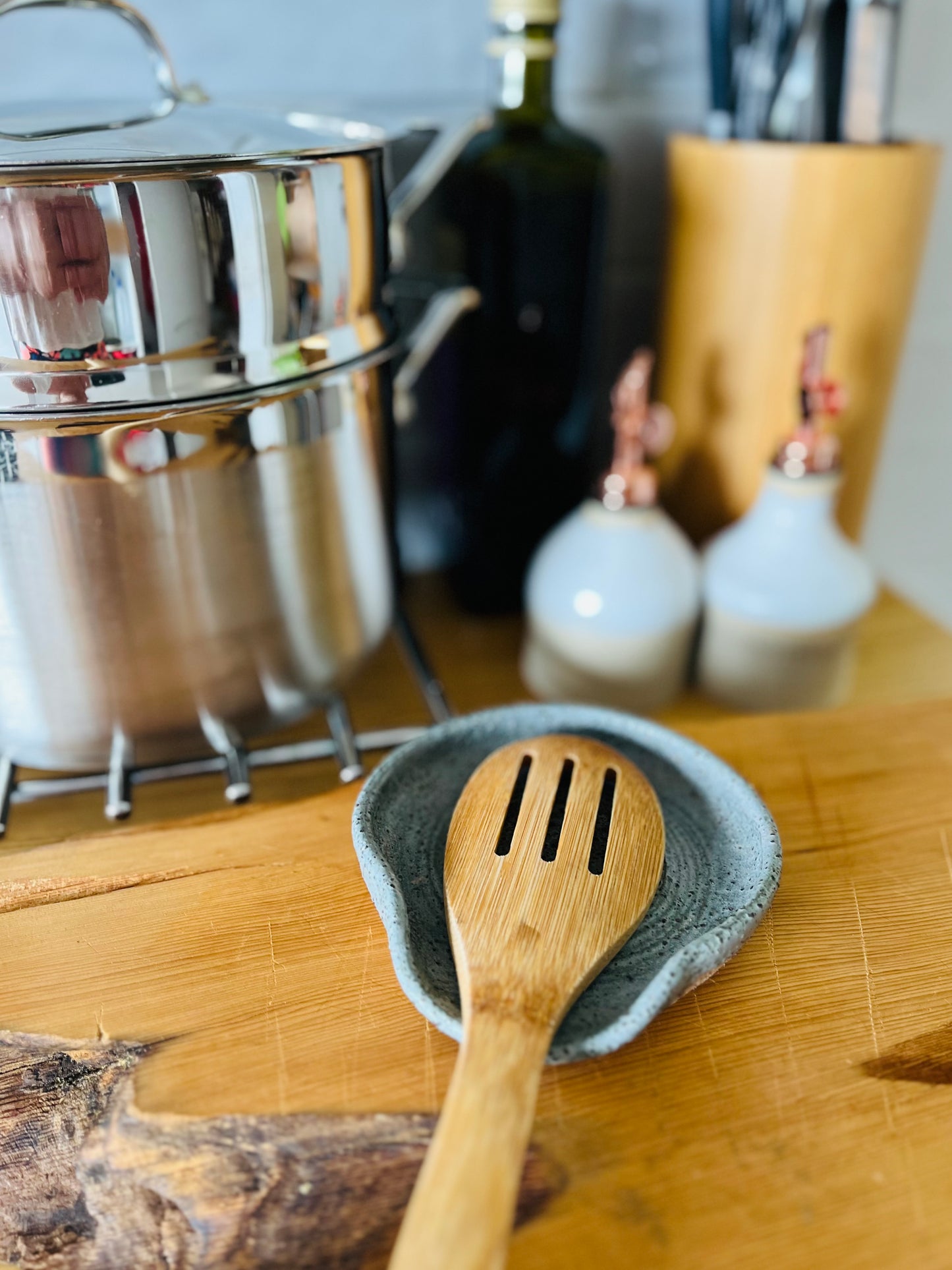 Wooden Spoon Rest, denim glaze