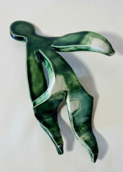 The Leaning Man, moss green glaze