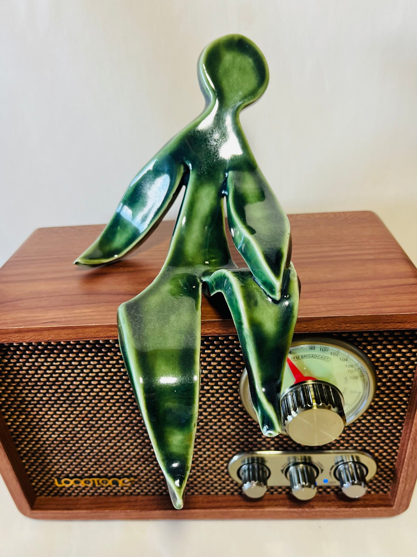 The Leaning Man, moss green glaze