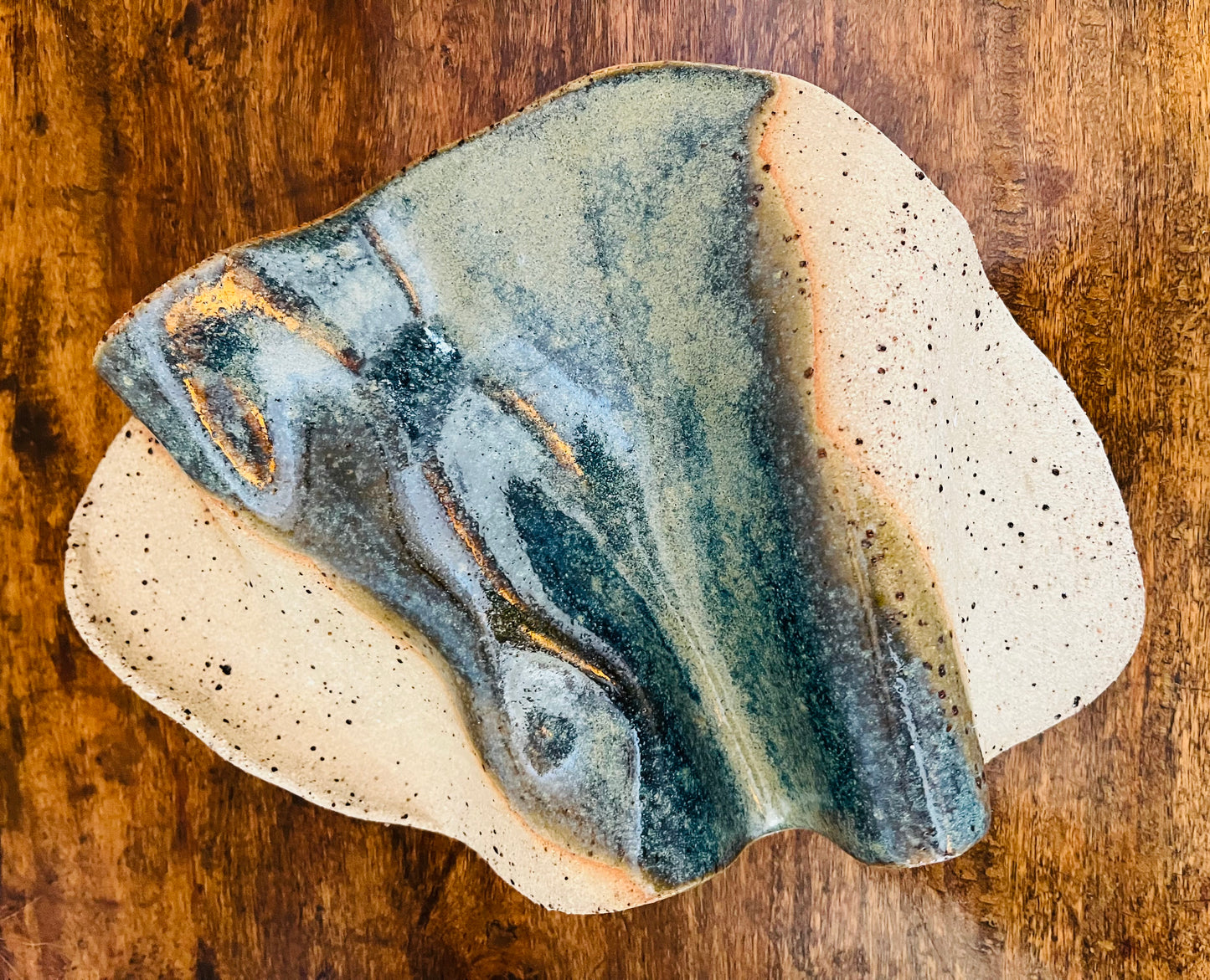 Held by a Wave, amazonite glaze