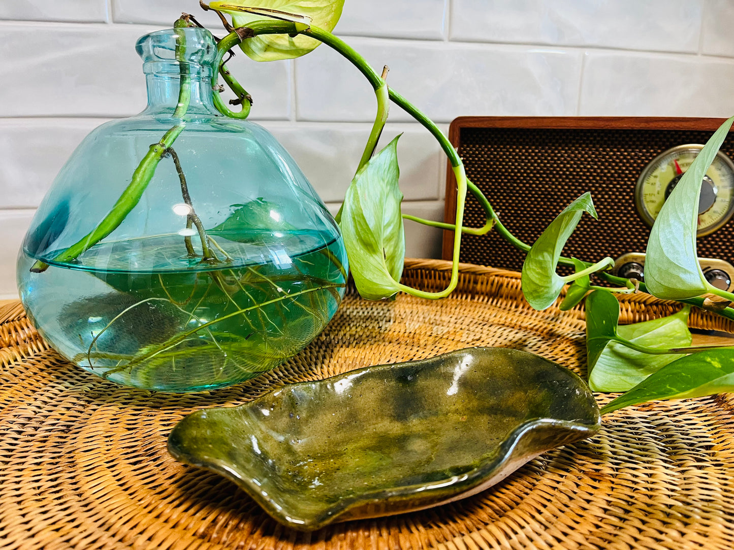 Ripple Dish, moss green glaze.
