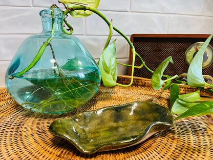 Ripple Dish, moss green glaze.