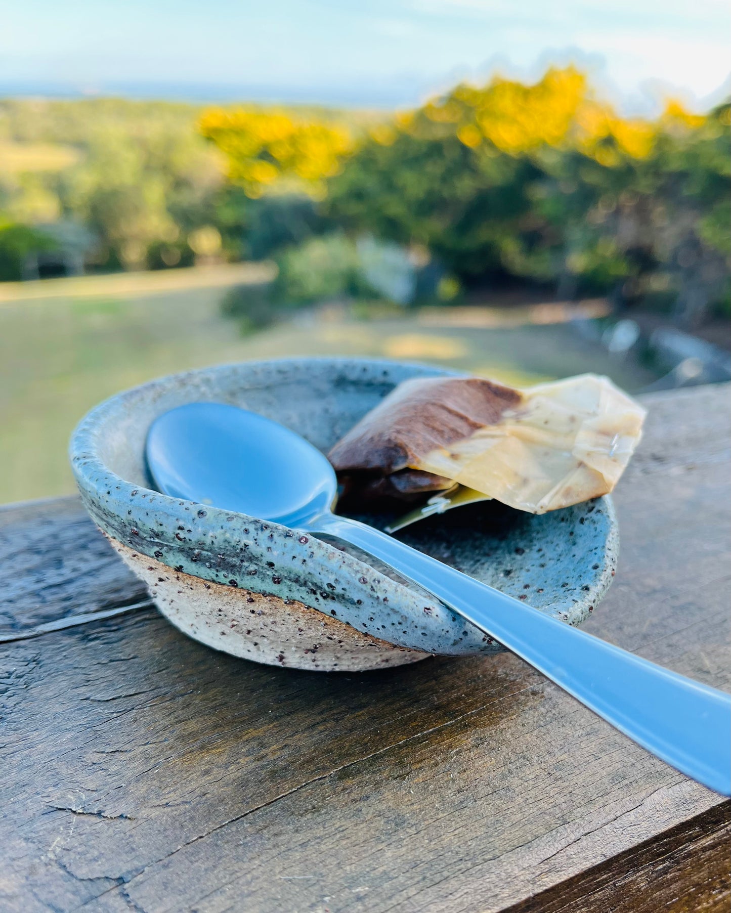 Seep and Sit (small spoon rest), denim glaze