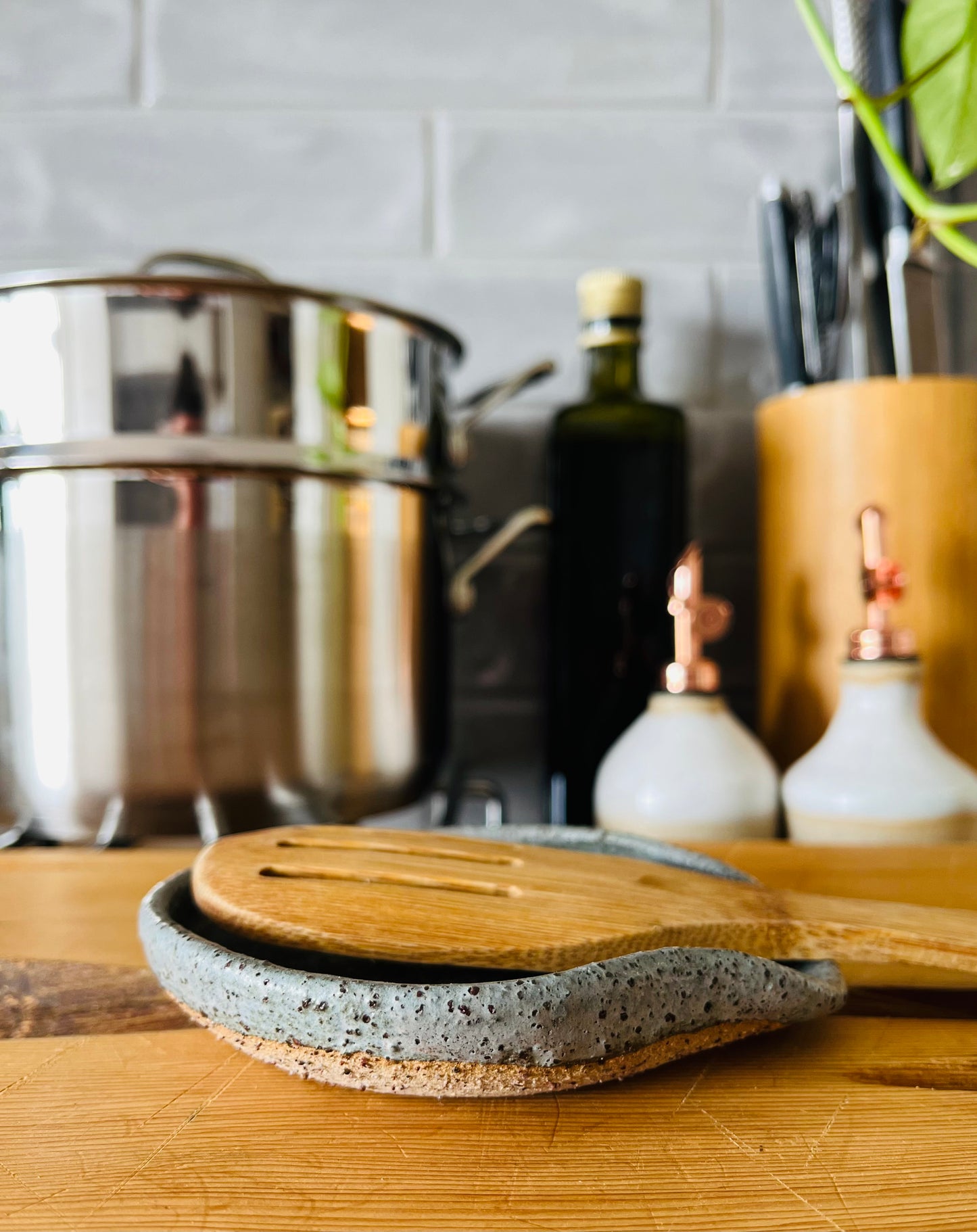 Wooden Spoon Rest, denim glaze