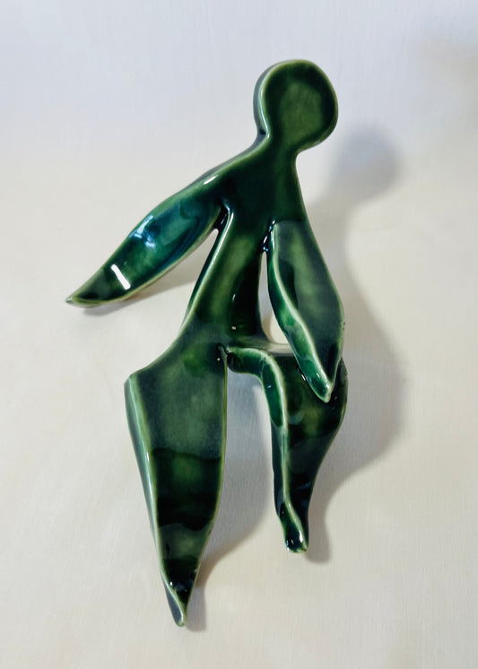 The Leaning Man, moss green glaze