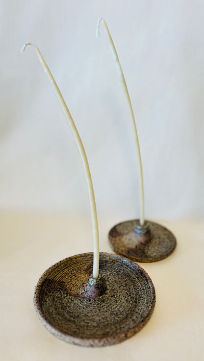 Tapered Candle Holder - Buff Raku (large), teahouse glaze