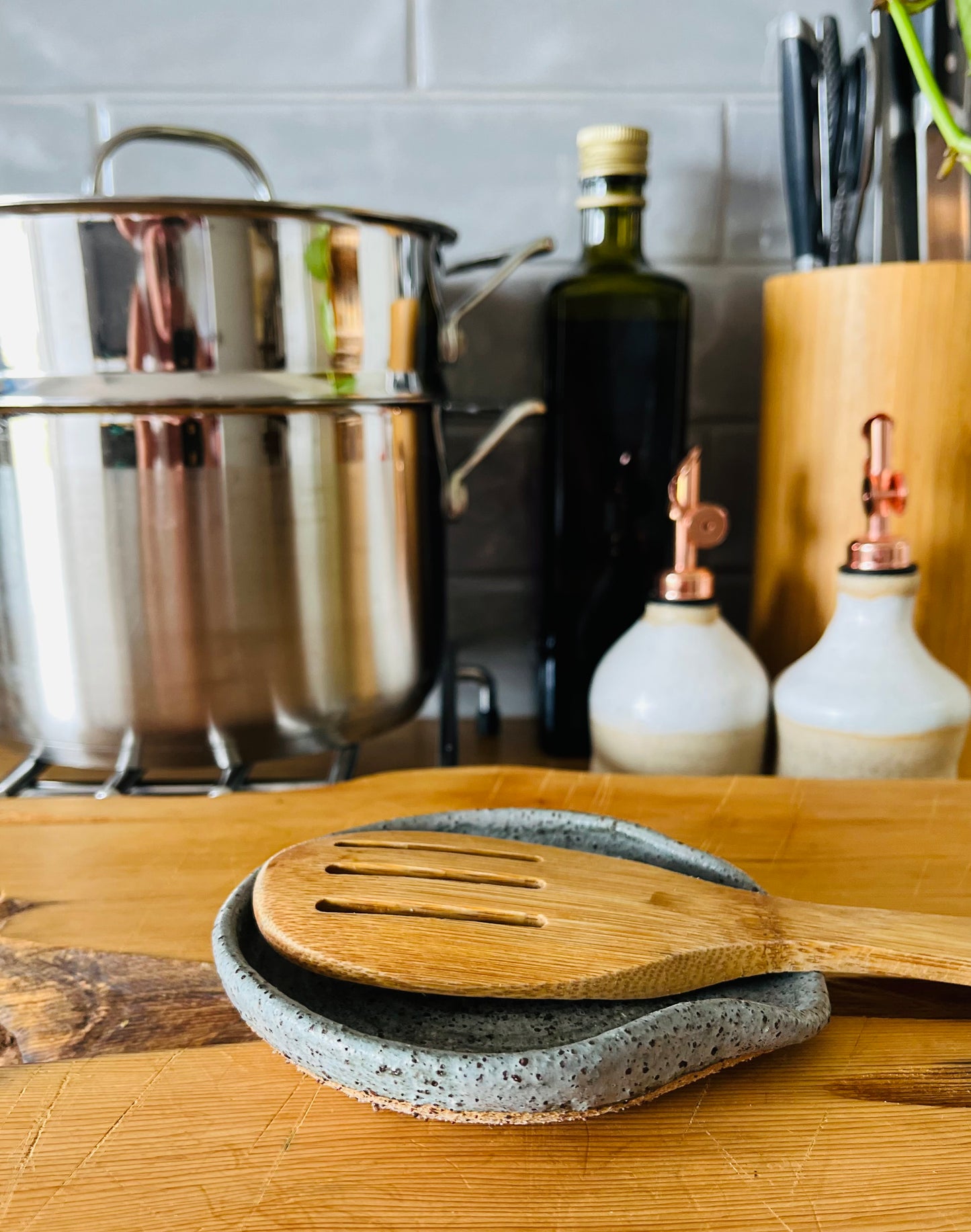 Wooden Spoon Rest, denim glaze