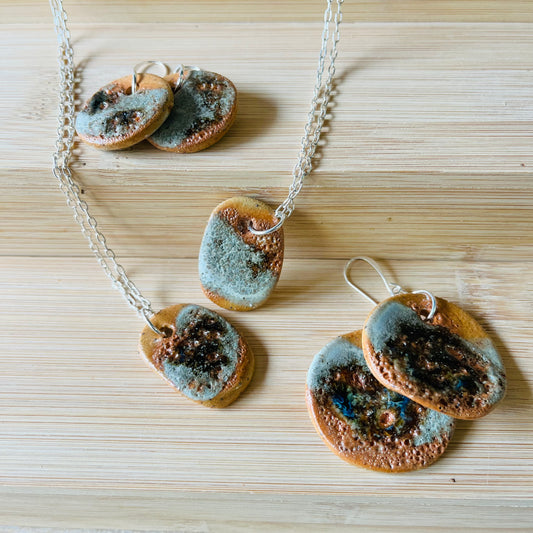 Speckled Green & Rust Earrings & Necklaces