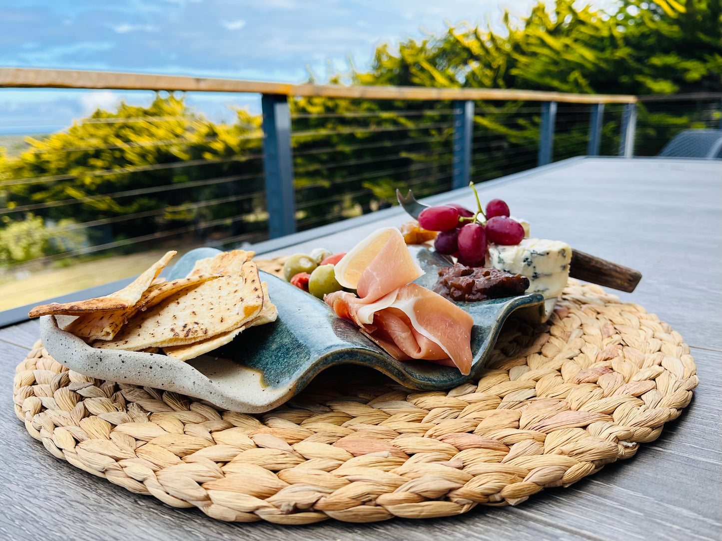 Tide Curve Platter, amazonite glaze